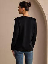 [Nero] SilkSilky-IT Long Sleeve Deep V Neck Bluse 002