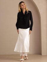 [Nero] SilkSilky-IT Long Sleeve Tie Neck Bluse 006