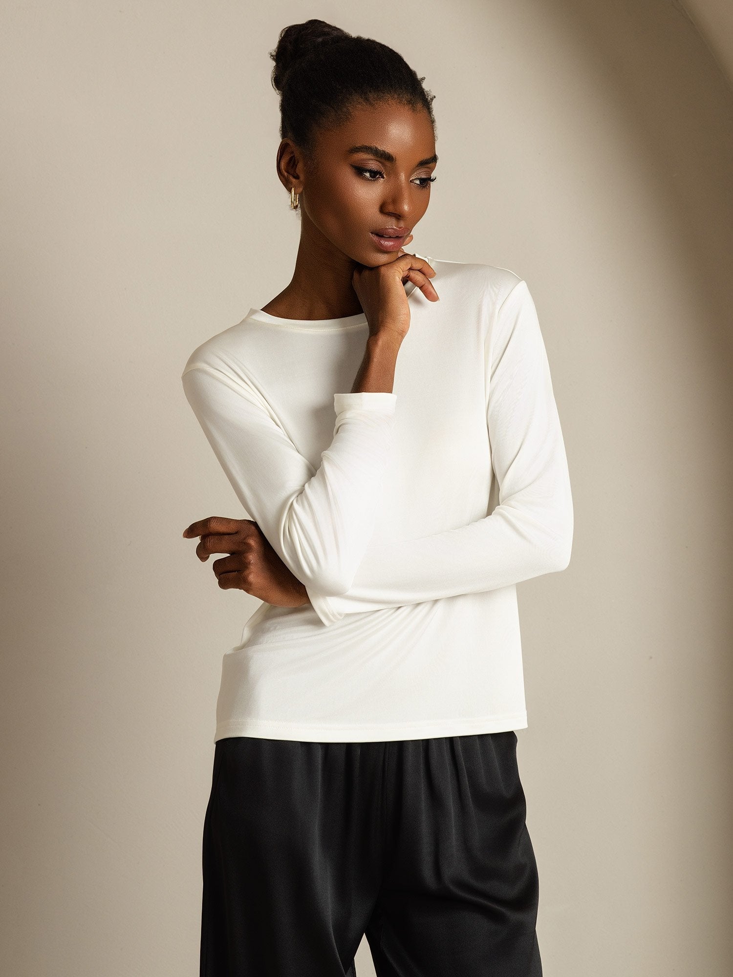 [Bianco] SilkSilky-IT Seta pura Womens T-Shirt 006,