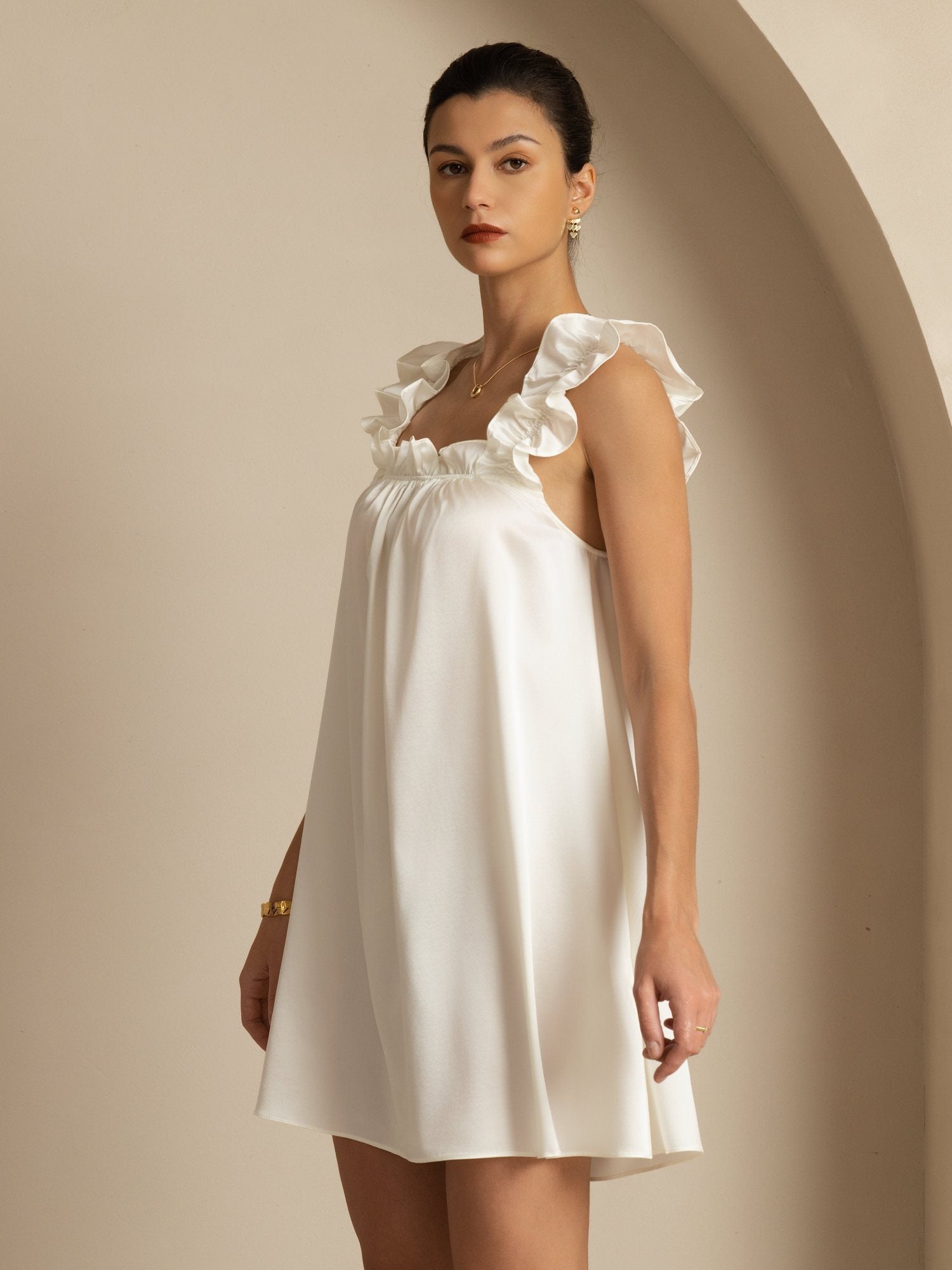 [Bianco] SilkSilky-IT 19Momme Seta Senza maniche Scollo quadrato Vestiti da donna 004