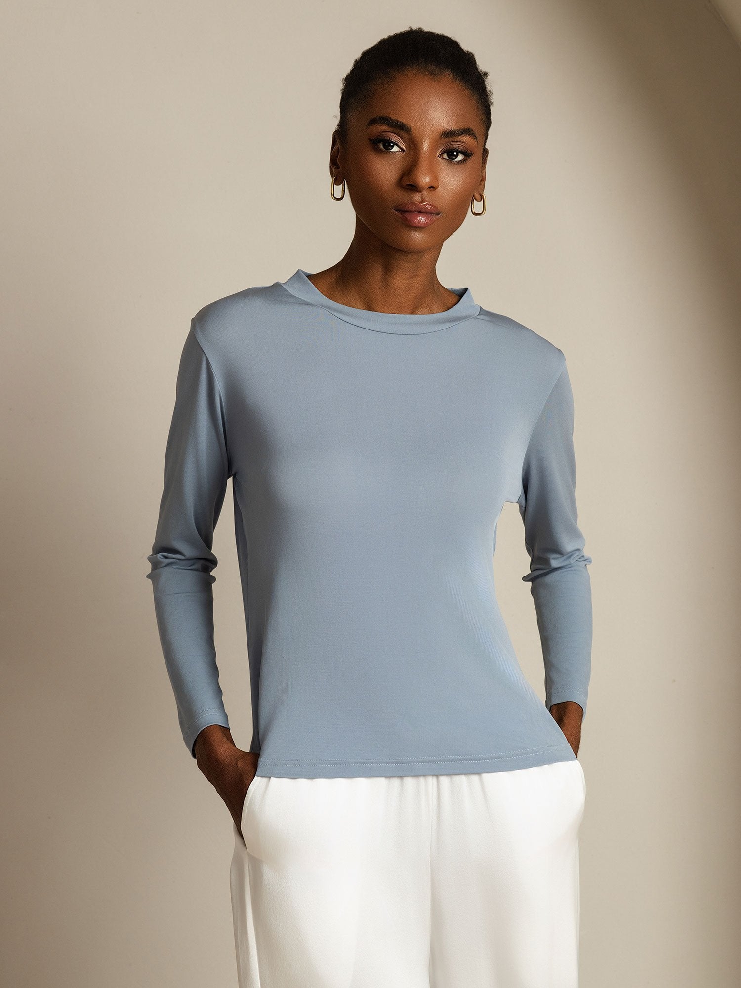 [BluGrigiastro] SilkSilky-IT Seta pura Womens T-Shirt 006