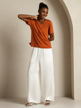 [Arancia] SilkSilky-IT Short Sleeve V Neck Magliette donna 009