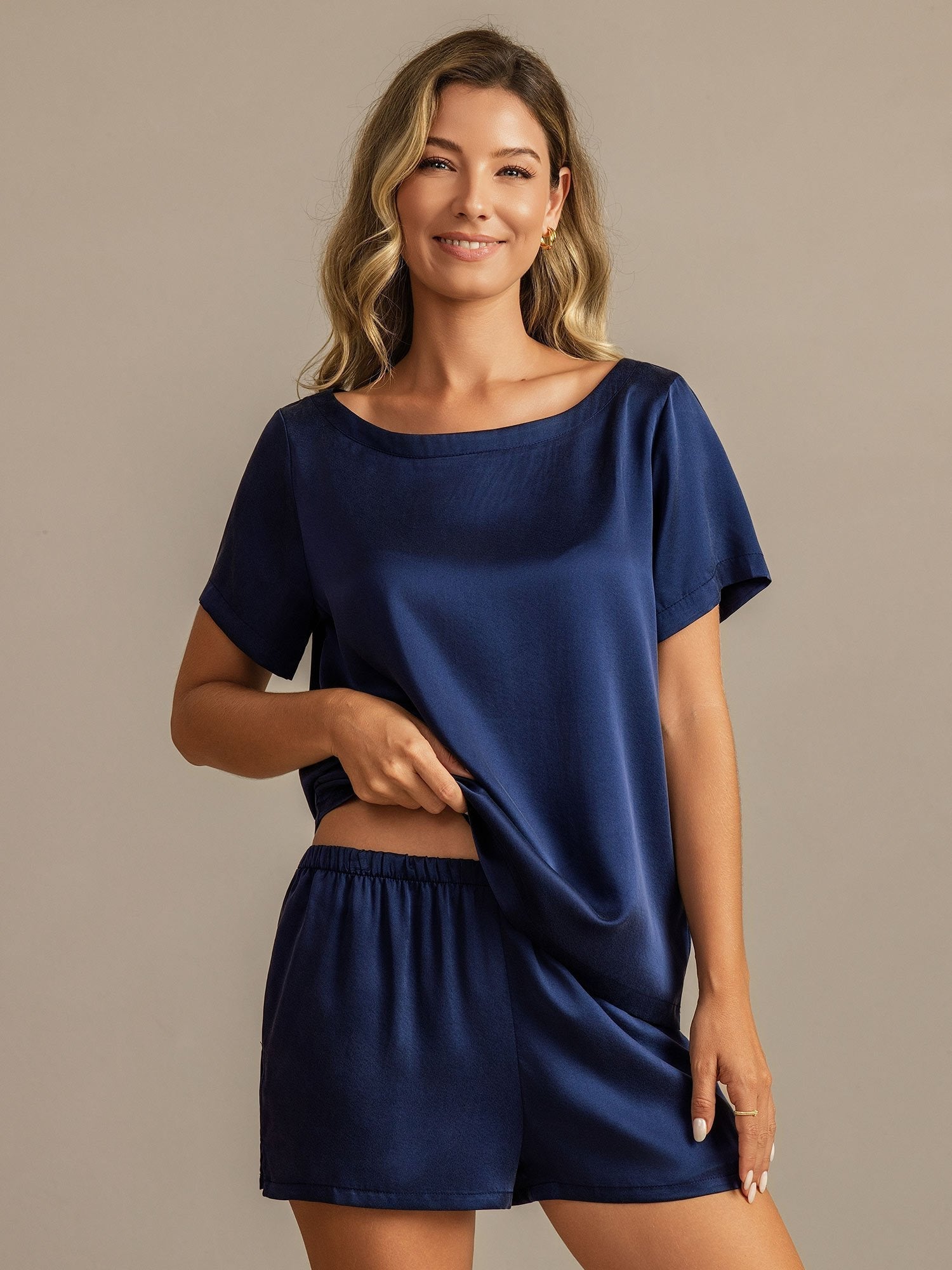 [Blu Scuro] SilkSilky-IT 19Momme Seta Womens Pajamas 005,