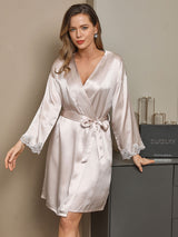 [Beige] SilkSilky-IT 3/4 Sleeve V Neck Set camicia e vestaglia 004