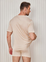 [Beige] SilkSilky-IT Maniche Corte Collo Rotondo Aderente Maglietta da uomo 002