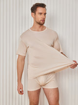 [Beige] SilkSilky-IT Maniche Corte Collo Rotondo Aderente Maglietta da uomo 003