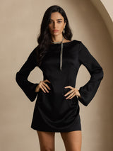 [Nero] SilkSilky-IT Long Sleeve Boat Neck Vestiti da donna 001
