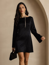 [Nero] SilkSilky-IT Long Sleeve Boat Neck Vestiti da donna 003
