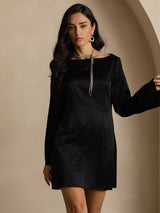 [Nero] SilkSilky-IT Long Sleeve Boat Neck Vestiti da donna 005