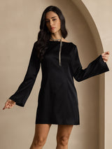 [Nero] SilkSilky-IT Long Sleeve Boat Neck Vestiti da donna 006