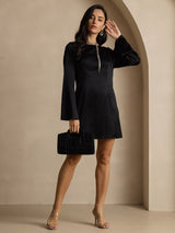 [Nero] SilkSilky-IT Long Sleeve Boat Neck Vestiti da donna 007