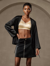 [Nero] SilkSilky-IT 19Momme Manica lunga Capispalla da donna 001