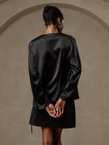 [Nero] SilkSilky-IT 19Momme Manica lunga Capispalla da donna 002