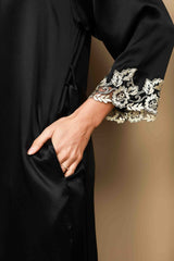 [Nero] SilkSilky-IT 3/4 Sleeve V Neck Set camicia e vestaglia 009