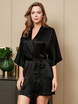 [Nero] SilkSilky-IT A tre quarti Scollo a V Set camicia e vestaglia 003