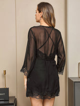 [Nero] SilkSilky-IT 3/4 Sleeve V Neck Set camicia e vestaglia 003