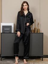 [Nero] SilkSilky-IT Long Sleeve Lapel Collar Pigiami da donna 001