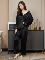 [Nero] SilkSilky-IT Long Sleeve Lapel Collar Pigiami da donna 004