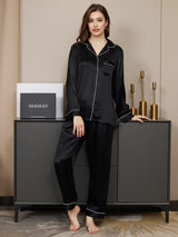[Nero] SilkSilky-IT Long Sleeve Lapel Collar Pigiami da donna 005