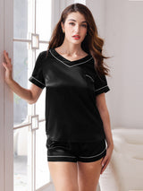 [Nero] SilkSilky-IT Maniche Corte Womens Pajamas 003