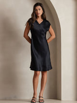 [Nero] SilkSilky-IT Cap Sleeve V Neck Vestiti da donna 001