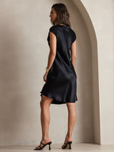 [Nero] SilkSilky-IT Cap Sleeve V Neck Vestiti da donna 002