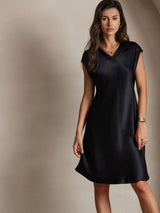 [Nero] SilkSilky-IT Cap Sleeve V Neck Vestiti da donna 003
