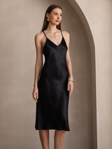 [Nero] SilkSilky-IT Sleeveless V Neck Vestiti da donna 004