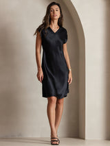 [Nero] SilkSilky-IT Cap Sleeve V Neck Vestiti da donna 005