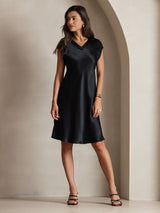 [Nero] SilkSilky-IT Cap Sleeve V Neck Vestiti da donna 006