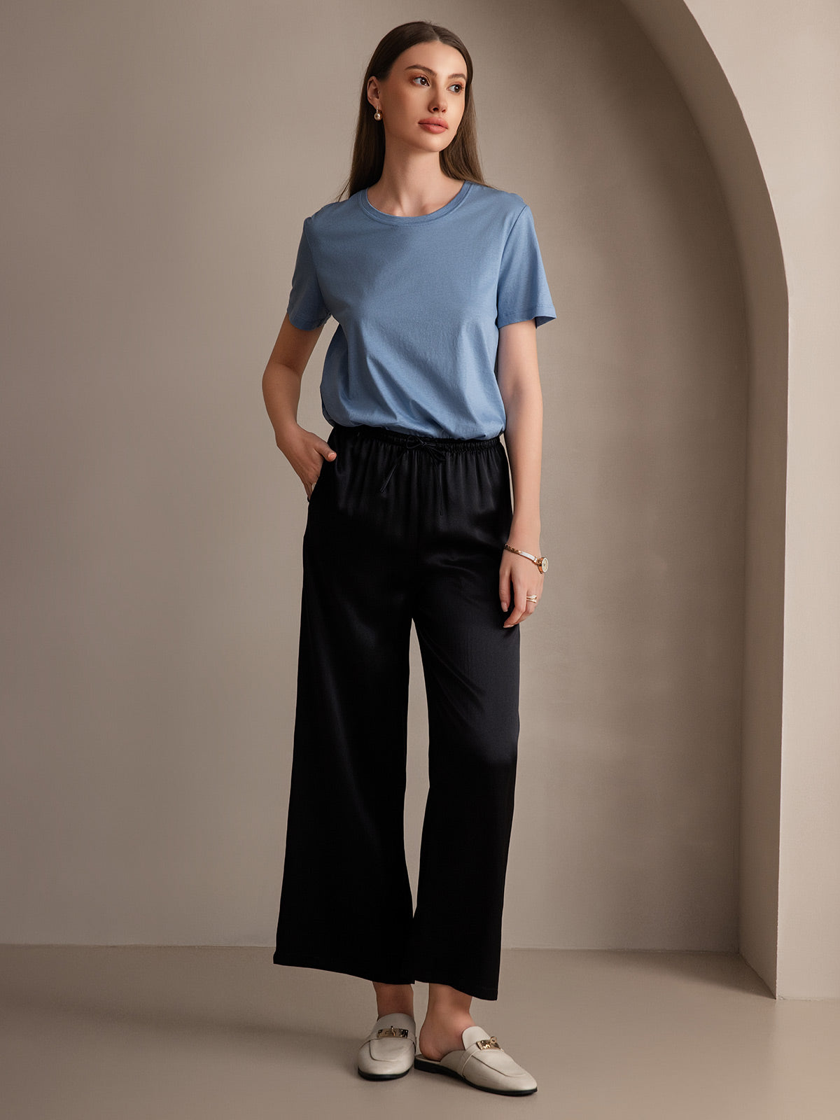 [Nero] SilkSilky-IT Pure Silk Womens Pants 006