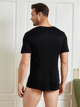[Nero] SilkSilky-IT Maniche Corte Collo Rotondo Aderente Maglietta da uomo 002