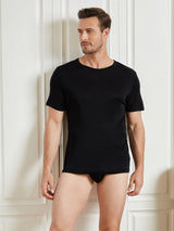 [Nero] SilkSilky-IT Maniche Corte Collo Rotondo Aderente Maglietta da uomo 005