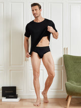 [Nero] SilkSilky-IT Maniche Corte Collo Rotondo Aderente Maglietta da uomo 006