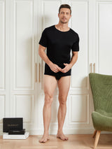 [Nero] SilkSilky-IT Maniche Corte Collo Rotondo Aderente Maglietta da uomo 007