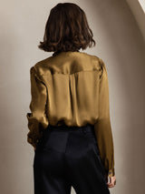 [Marrone] SilkSilky-IT Long Sleeve Tie Neck Bluse 002