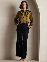 [Marrone] SilkSilky-IT Long Sleeve Tie Neck Bluse 007