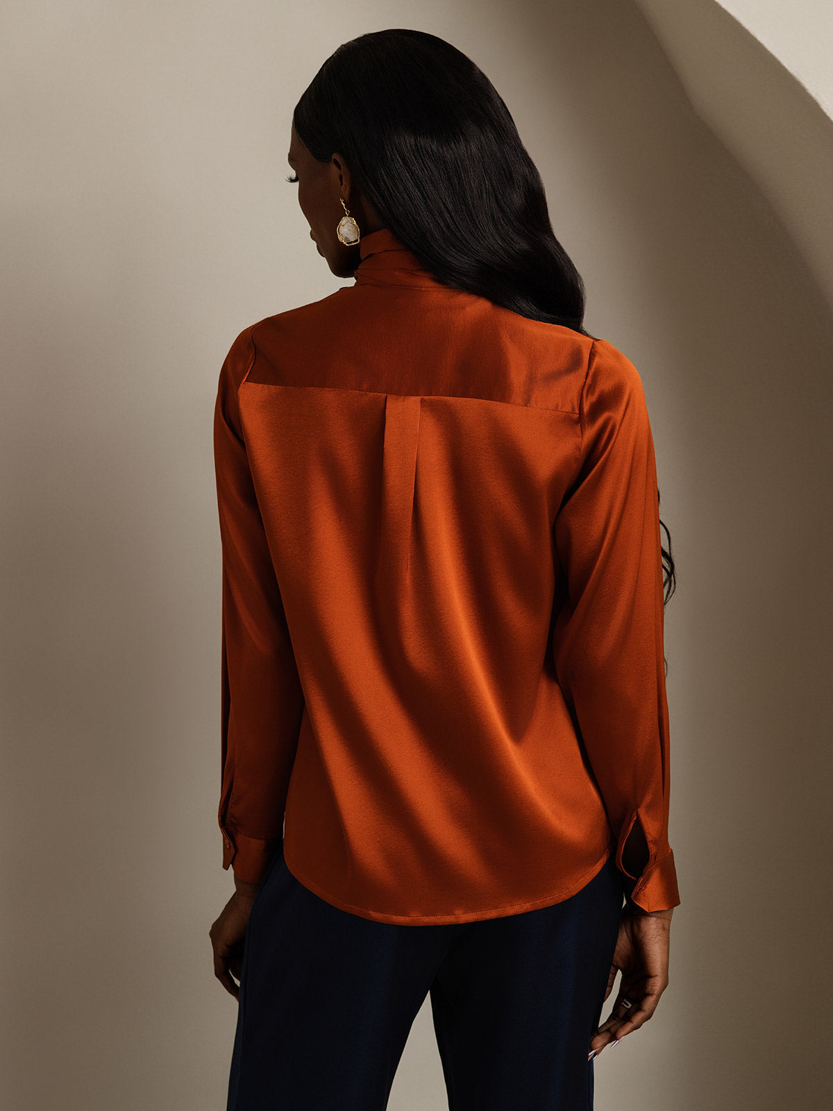 [Caramello] SilkSilky-IT 19Momme Manica lunga Camicette 002