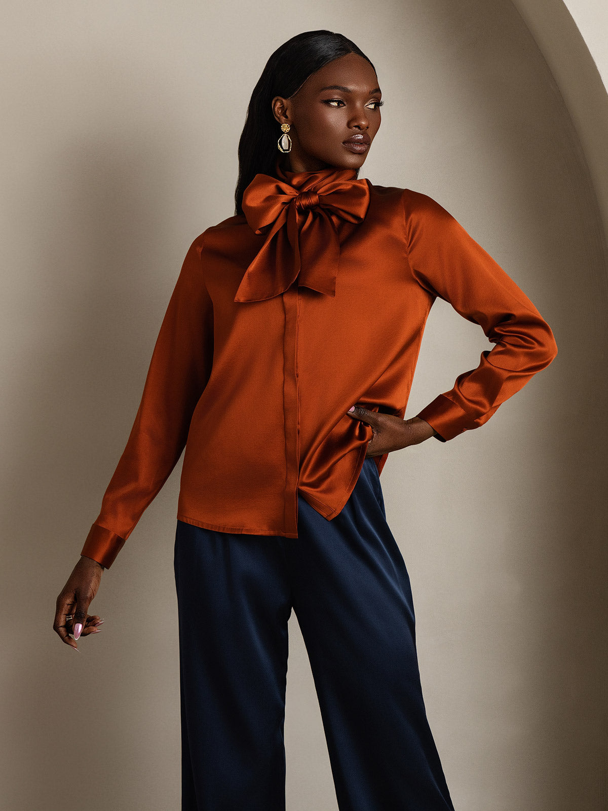 [Caramello] SilkSilky-IT 19Momme Seta Womens Shirt 004,