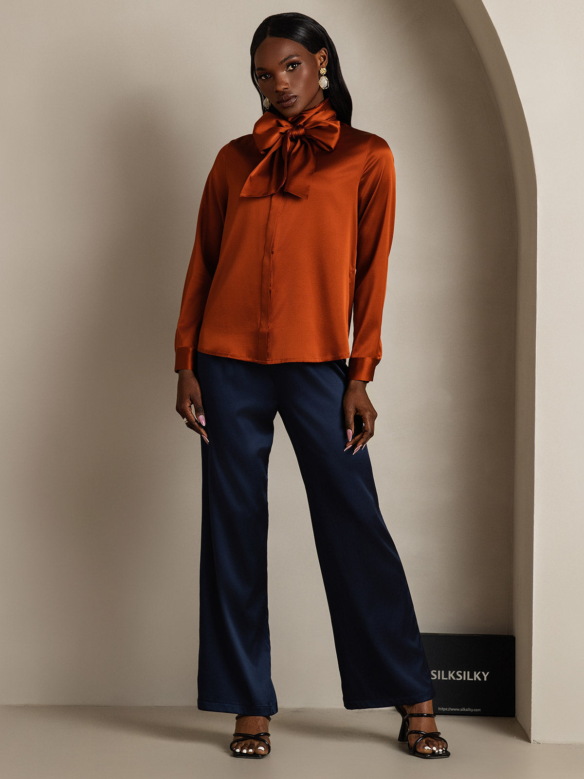 [Caramello] SilkSilky-IT 19Momme Seta Manica lunga Blouse 008