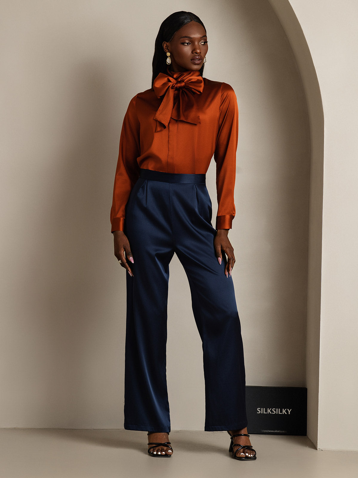 [Caramello] SilkSilky-IT 19Momme Seta Manica lunga Blouse 009