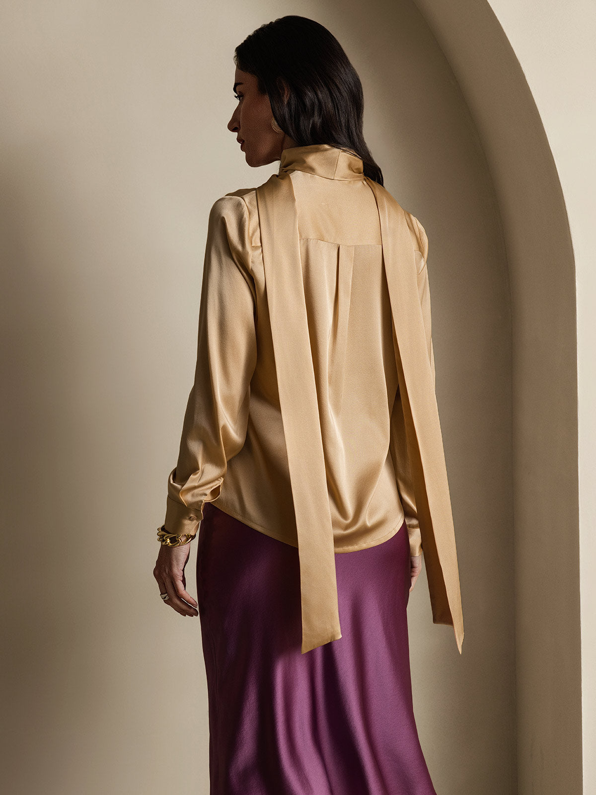 [Champagne] SilkSilky-IT 19Momme Seta Womens Shirt 001,