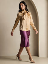 [Champagne] SilkSilky-IT Long Sleeve High Neck Camicette 009