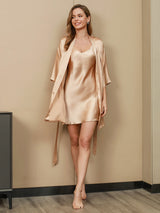 [Champagne] SilkSilky-IT A tre quarti Scollo a V Set camicia e vestaglia 001