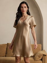[Champagne] SilkSilky-IT Maniche Corte Scollo a V Camicia da notte 003