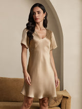 [Champagne] SilkSilky-IT Short Sleeve V Neck Camicia da notte 005
