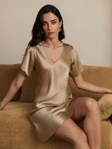 [Champagne] SilkSilky-IT Short Sleeve V Neck Camicia da notte 007