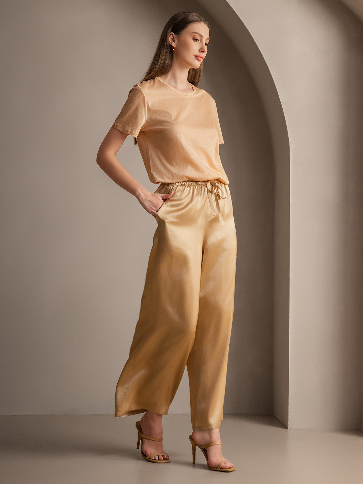 [Champagne] SilkSilky-IT Pure Silk Womens Pants 002