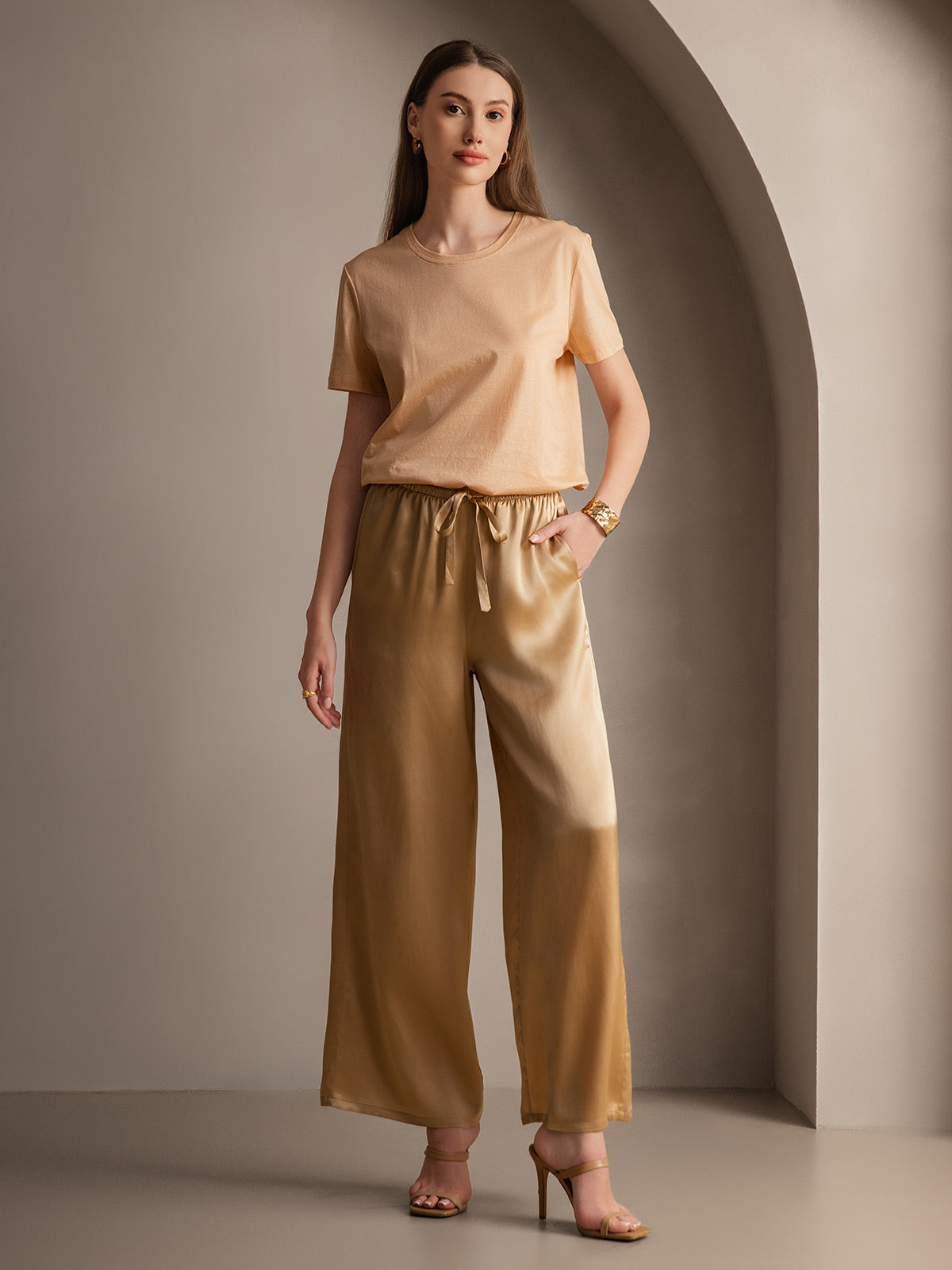 [Champagne] SilkSilky-IT Pure Silk Womens Pants 006