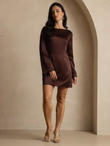 [Caffè] SilkSilky-IT Long Sleeve Boat Neck Vestiti da donna 001
